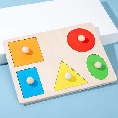 Fidtoy Casse-tête d'apprentissage des formes géométriques – Jouet éducatif Montessori en bois pour tout-petits