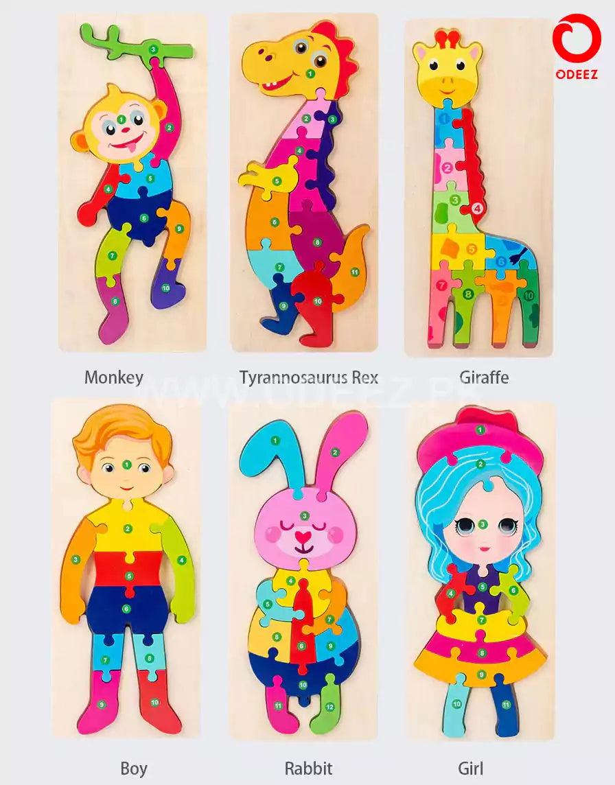 Wooden Number Learning Jigsaw Puzzle - Random Character
