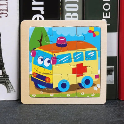 Fidtoy Wooden Puzzle Vehicles – Montessori Learning Toy for Toddlers