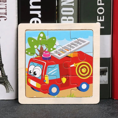 Fidtoy Wooden Puzzle Vehicles – Montessori Learning Toy for Toddlers
