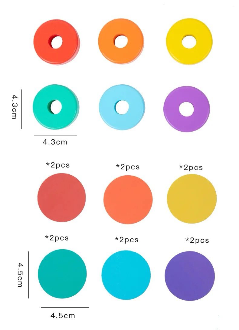 Wooden Color Sorting and Stacking Toy - Fine Motor Activity for Toddlers