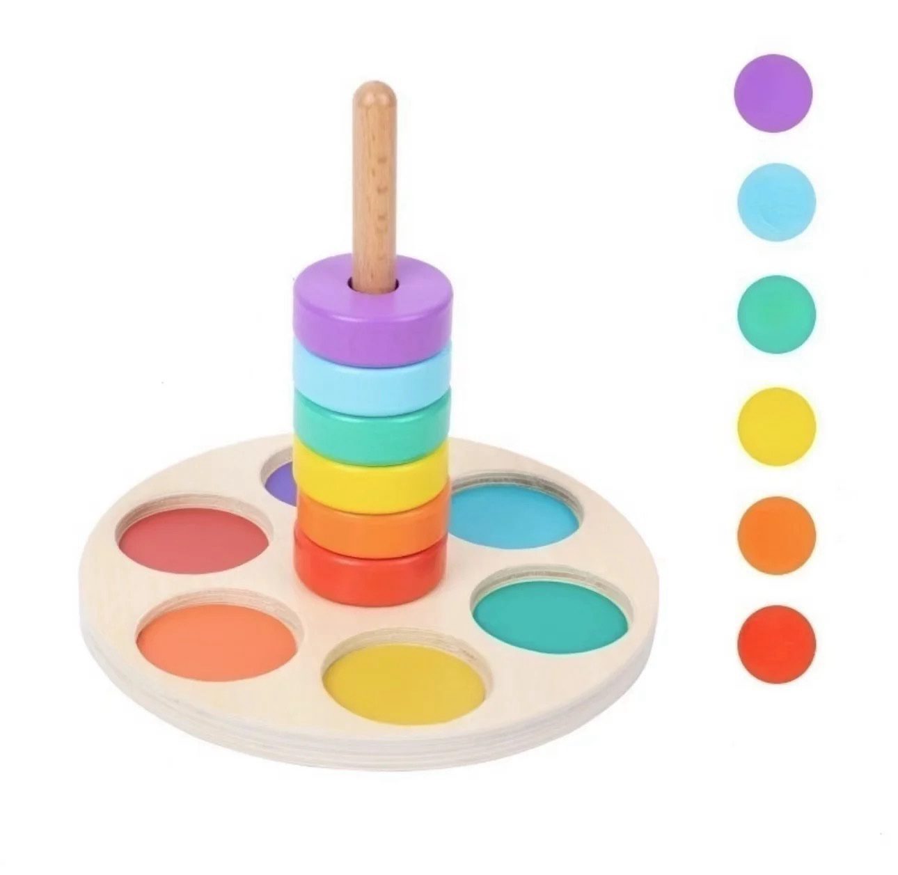 Wooden Color Sorting and Stacking Toy - Fine Motor Activity for Toddlers