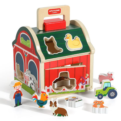 Wooden Barn Shape Sorter - Farm Animal Puzzle and Fine Motor Activity