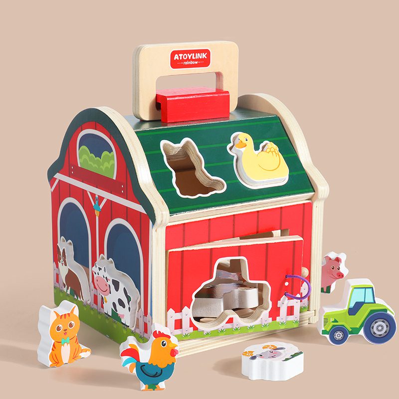 Wooden Barn Shape Sorter - Farm Animal Puzzle and Fine Motor Activity