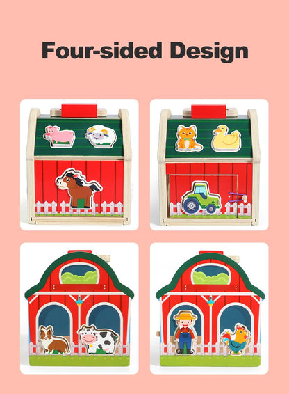 Wooden Barn Shape Sorter - Farm Animal Puzzle and Fine Motor Activity