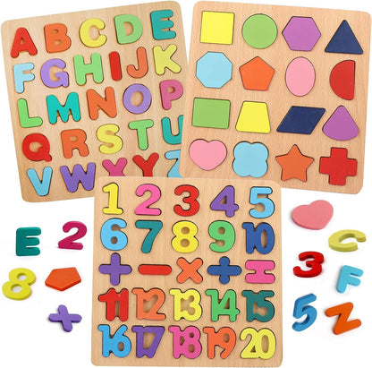 Wooden 3D Alphabet, Numbers & Shapes Learning Puzzle - no knob - Board