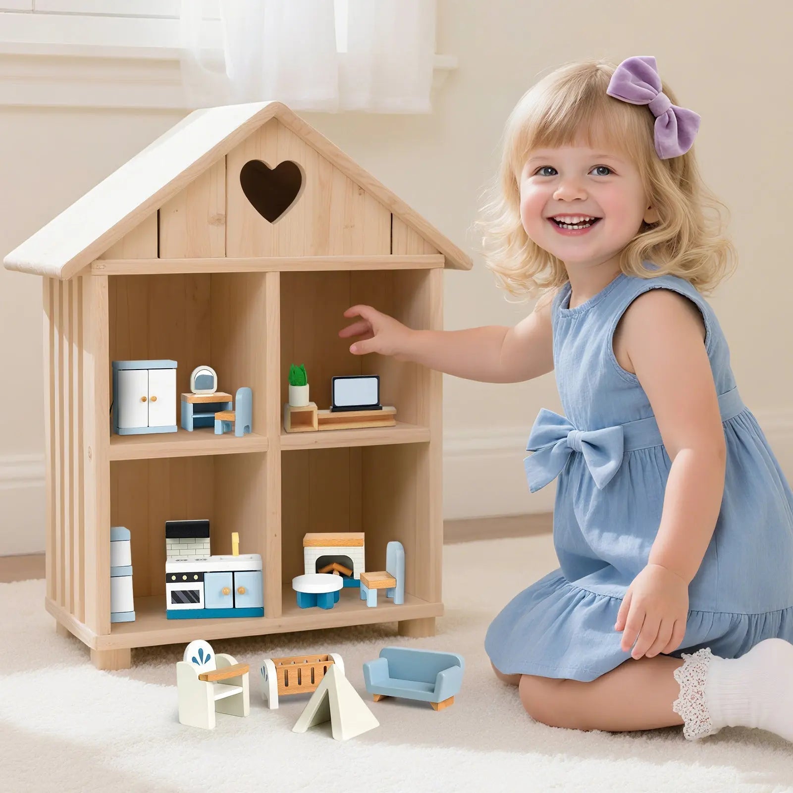 Juego de Muebles de Madera para Casa de Muñecas - 36 Piezas