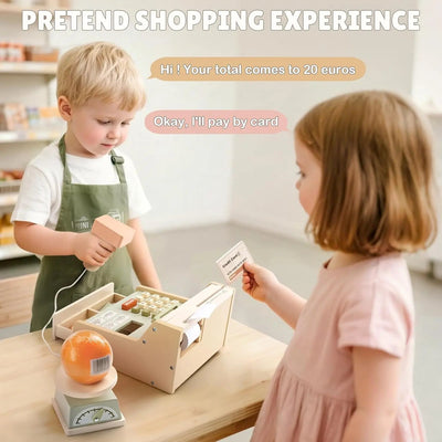 Wooden Cash Register Set for Toddlers - Educational Play Toy