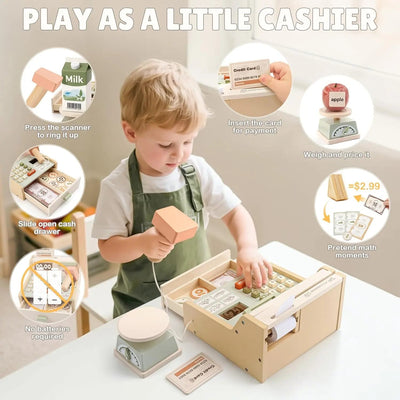 Wooden Cash Register Set for Toddlers - Educational Play Toy