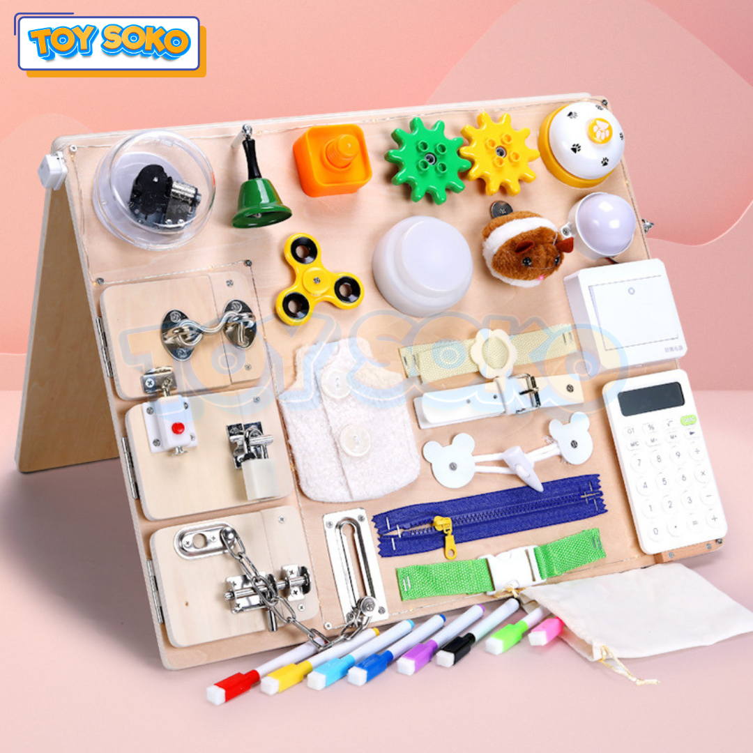 2-in-1 Wooden Activity Board – Engaging Busy Board for Toddler