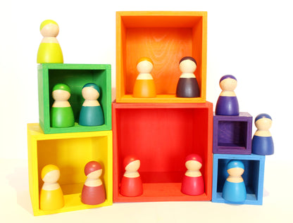 Wooden rainbow stacking boxes - Educational toy