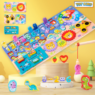 Fidtoy 8-in-1 Wooden Puzzle Board Learning Toy for Kids