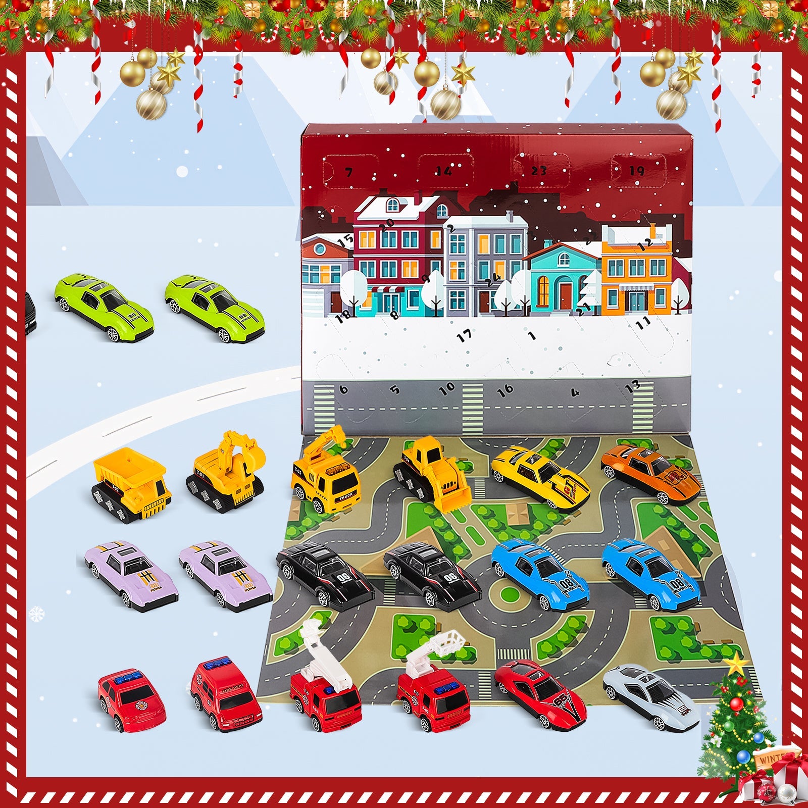 24 PCS Toys Cars Play Kids Vehicles Christmas Countdown 24 Days Christmas Gifts for Kids 3 4 5 6 7 Year Old