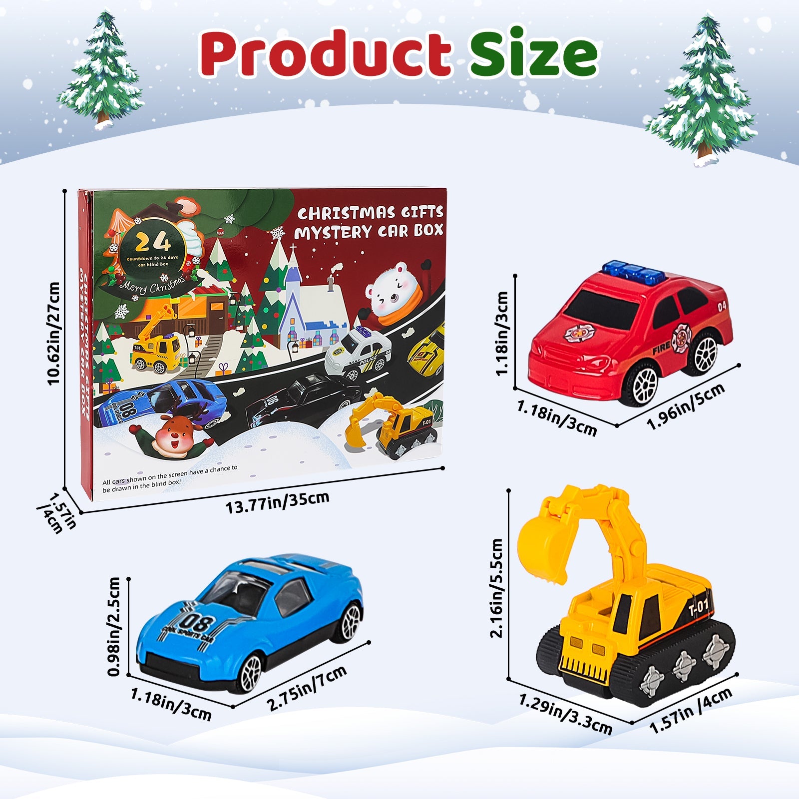 24 PCS Toys Cars Play Kids Vehicles Christmas Countdown 24 Days Christmas Gifts for Kids 3 4 5 6 7 Year Old