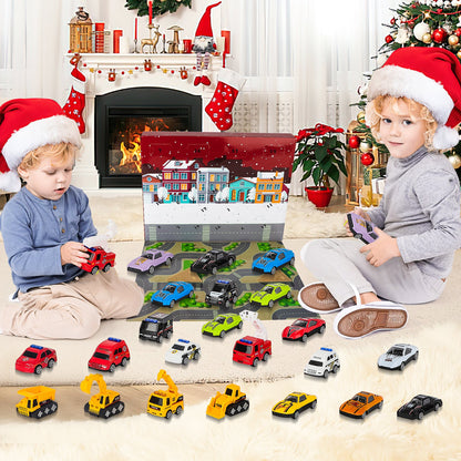 24 PCS Toys Cars Play Kids Vehicles Christmas Countdown 24 Days Christmas Gifts for Kids 3 4 5 6 7 Year Old