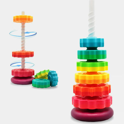 Fidtoy Rainbow Spinning Stacking Tower Toy – Sensory Learning Toy for Toddlers 1+