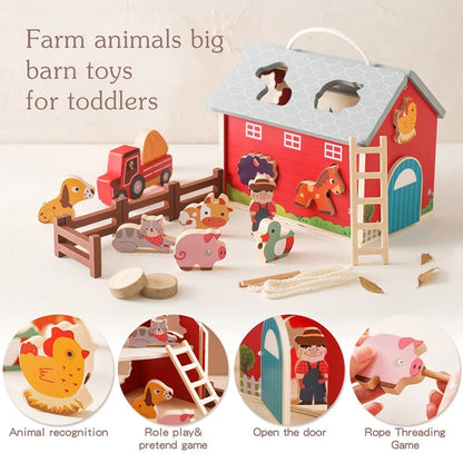 Educational Farm Toys - Wooden Barn Toy Suit for Children