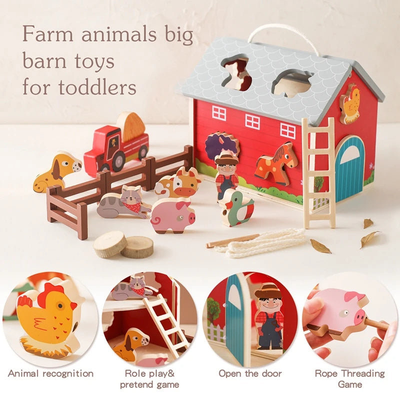 Educational Farm Toys - Wooden Barn Toy Suit for Children