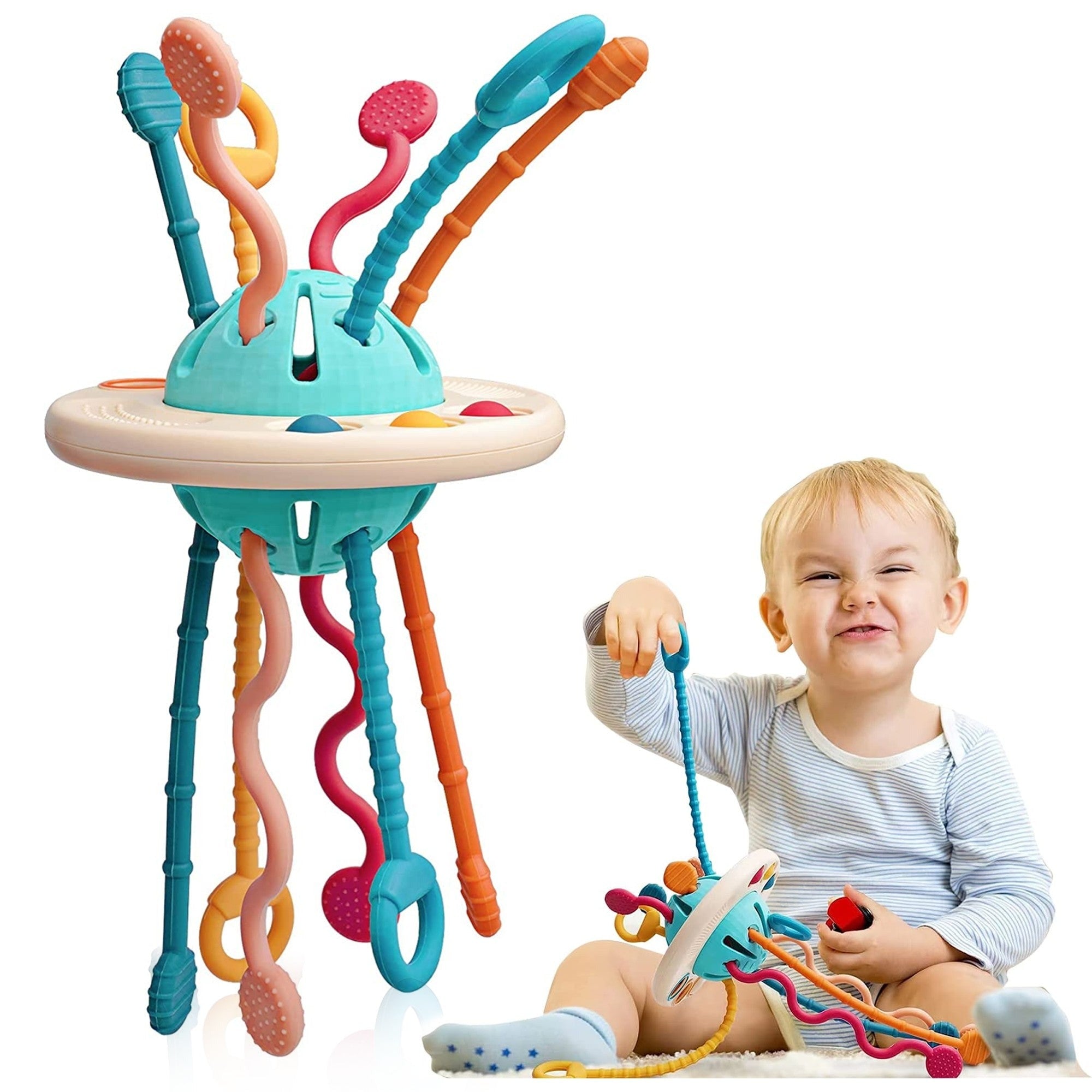 Fidtoy Silicone Pull String Sensory Toy for Babies – Montessori Teething Rattle and Fine Motor Learning Toy