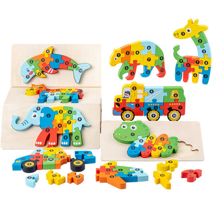 Children's Educational Toys Wooden Animal Traffic Shape Matching 3d 3d Puzzle Model