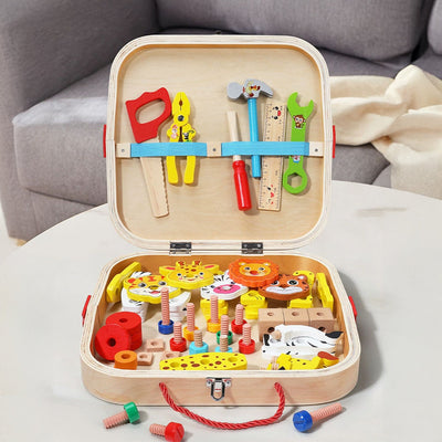 Fidtoy Smart Animal Tool Set | Wooden STEM Building Toy for Toddlers 3+