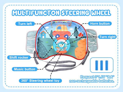 Kids Steering Wheel Toy with Lights and Music Interactive Driving Simulation Playset for Toddlers, Travel Entertainment with Horn and Gear Shift Fun Gift for Boys Girls