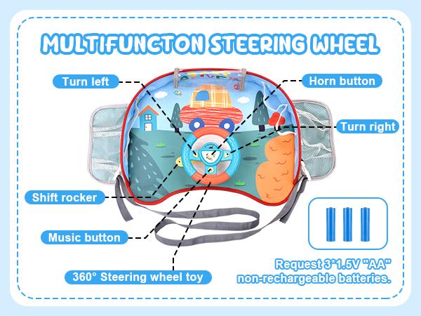 Kids Steering Wheel Toy with Lights and Music Interactive Driving Simulation Playset for Toddlers, Travel Entertainment with Horn and Gear Shift Fun Gift for Boys Girls