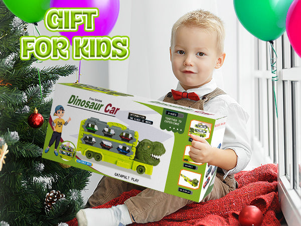 Portable Dinosaur Race Track Truck Toy Car with 6 Race Cars Carrier Transport Truck Vehicles Toys Set Gift for Kids