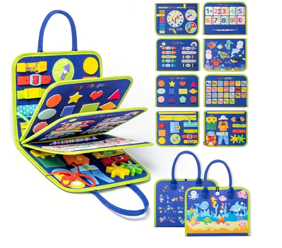 Tableau d'activités 8-en-1 Fidtoy – Jouet d'apprentissage en forme de sac à main pour les tout-petits de 2 ans et plus