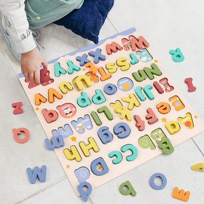 Upper and Lower Case Alphabet Board – Wooden Letter Puzzle for Early Literacy and Letter Recognition