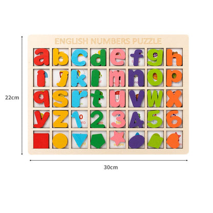 Alphabet with country flags dual board - Wooden 3D Number Puzzle Board for Kids