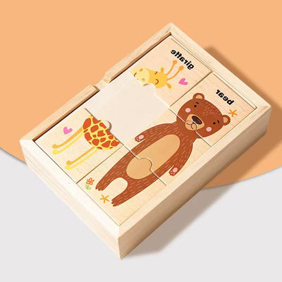 Set de rompecabezas de animales | Rompecabezas de madera de 3 piezas con caja de almacenamiento
