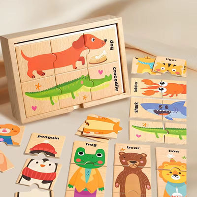 Set de rompecabezas de animales | Rompecabezas de madera de 3 piezas con caja de almacenamiento