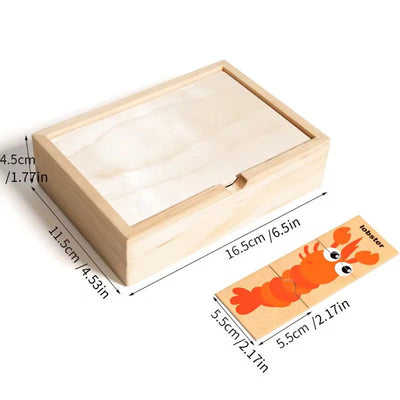 Set de rompecabezas de animales | Rompecabezas de madera de 3 piezas con caja de almacenamiento