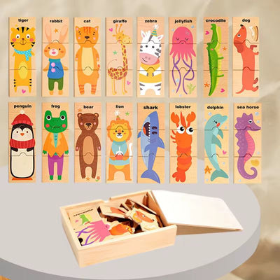 Set de rompecabezas de animales | Rompecabezas de madera de 3 piezas con caja de almacenamiento