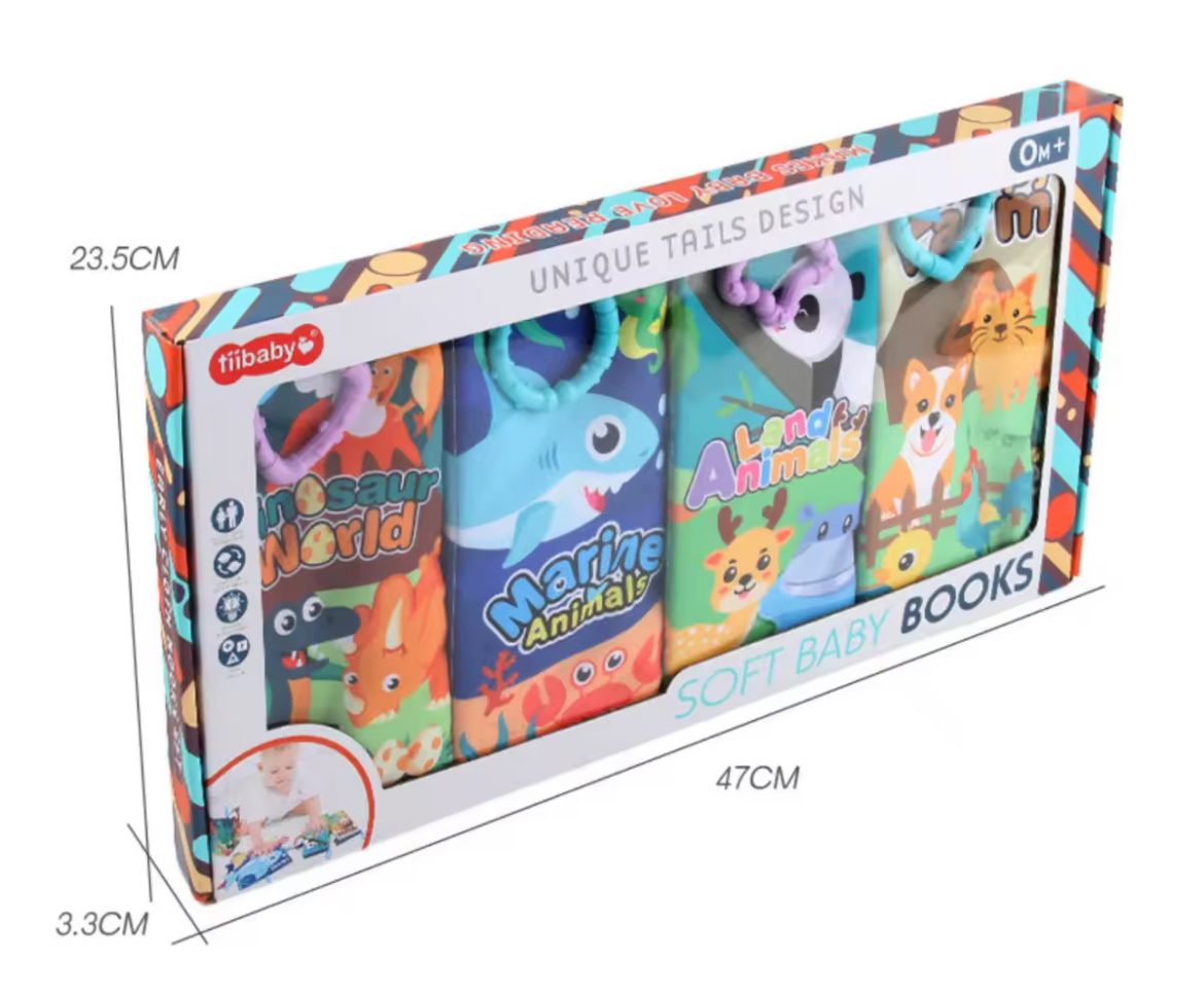 4-in-1 Animal Tails Soft Baby Books - Sensory Cloth Books for Early Learning