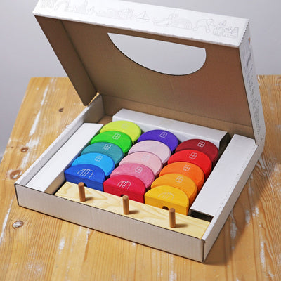 Fidtoy Wooden Moon Stacking Blocks Rainbow Balance Building Toy for Kids