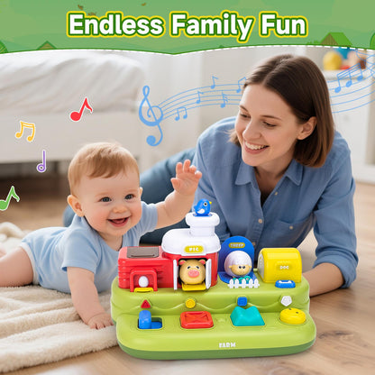 Farm Animal Pop-Up Activity Toy with Music and Sounds Interactive Baby Toddler Sensory Learning Playset Push Press Flip Turn Buttons Educational Gift for Ages 12M+