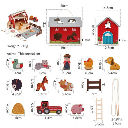 Educational Farm Toys - Wooden Barn Toy Suit for Children