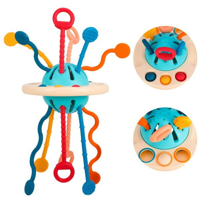 Fidtoy Silicone Pull String Sensory Toy for Babies – Montessori Teething Rattle and Fine Motor Learning Toy