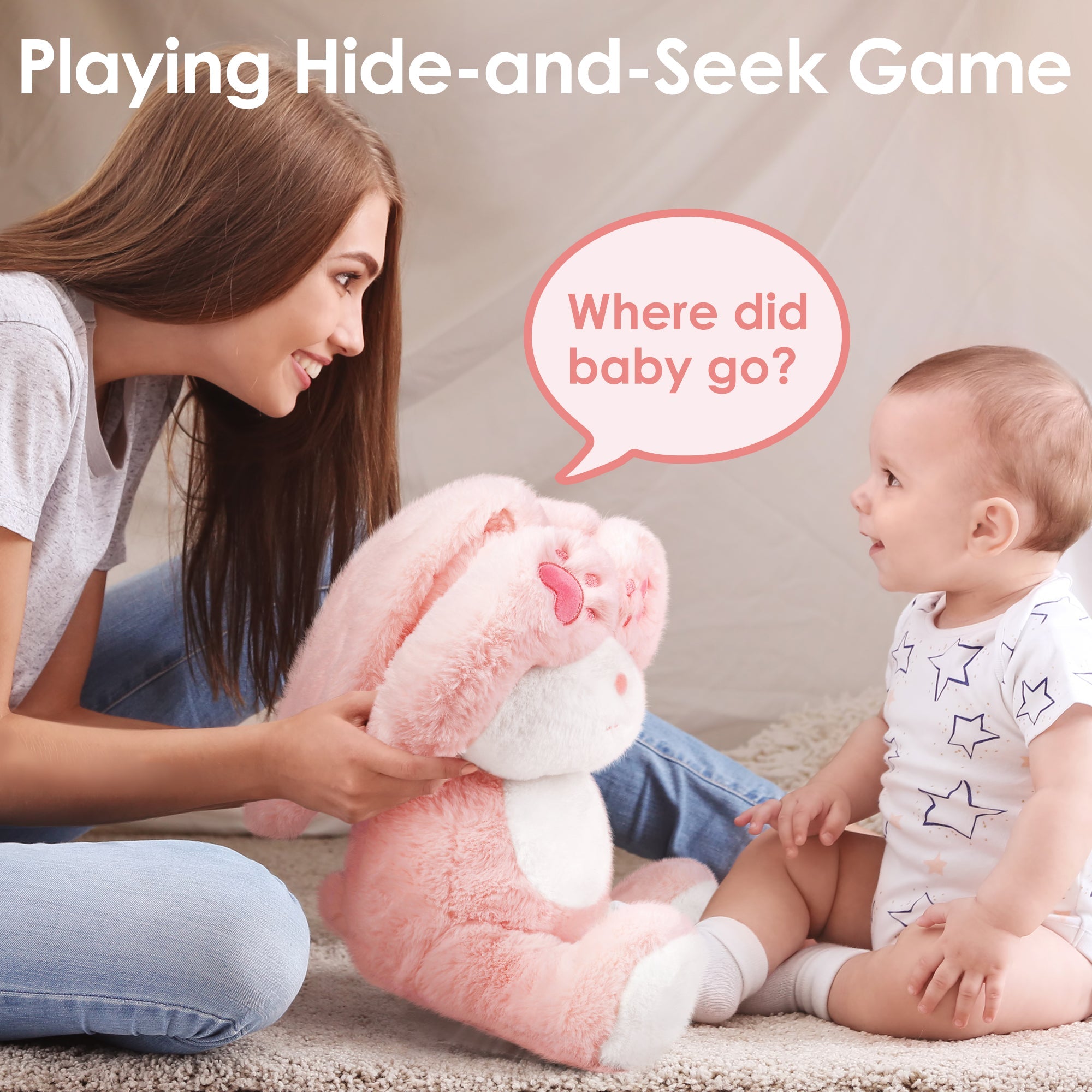 Baby Easter Bunny Stuffed Animals, 12" Soft Plush Rabbit Toy, Infant Hide Seek