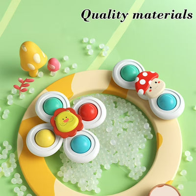 Fidtoy Suction Cup Spinner Sensory Toy 3 Pieces for Kids Ages 2-6, Montessori Spinning Fidget Toys with Strong Suction Cups, Bath and Tabletop Fine Motor Toys for Hand Eye Coordination