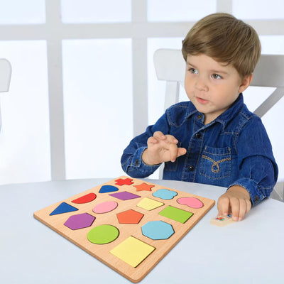 Fidtoy Wooden Geometric Shape Puzzle Board for Toddlers