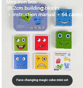 Wooden Expressions Toy Wooden Magic Cube Face Pattern Building Blocks Educational Montessori Toys Wooden Matching Block Puzzles