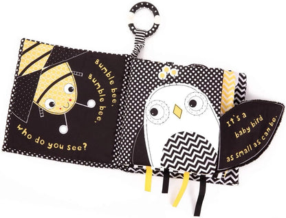 Bumble Bee High Contrast Baby Soft Book – Black and White Sensory Crinkle Book for Newborns and Infants