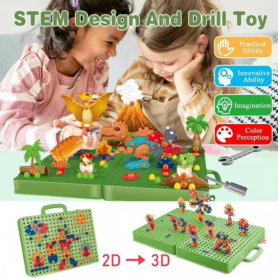 Fidtoy 5-in-1 Projector Painting with Dinosaur Assembling Screw Play Figure, Kids Dinosaur Drawing Projector Toy with 3D Puzzle, Screw Assembly, Colored Pens and Reusable Art Board Age 5+