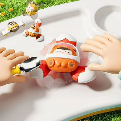 Fidtoy 3-in-1 Space Sensory Fidget Suction Spinning Toy for Toddlers, Plastic Suction Cup Spinner Set for Bath Time, Tabletop Play, Travel, Fine Motor and Sensory Exploration Age 12M+
