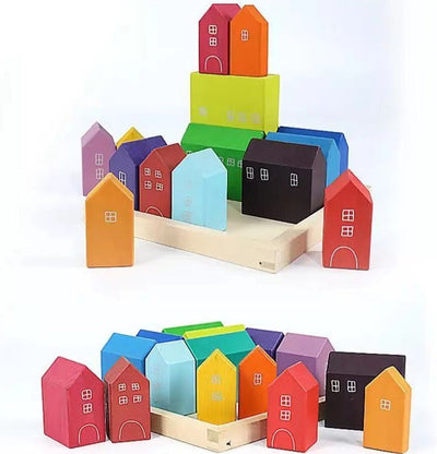 Fidtoy Little Houses Wooden Building Block Set 15 Pieces