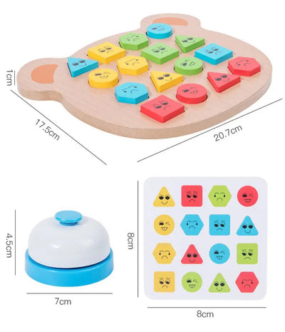 Bear-Shaped Wooden Logic Game – 2-Player Pattern Matching Strategy Toy with Bell for Kids