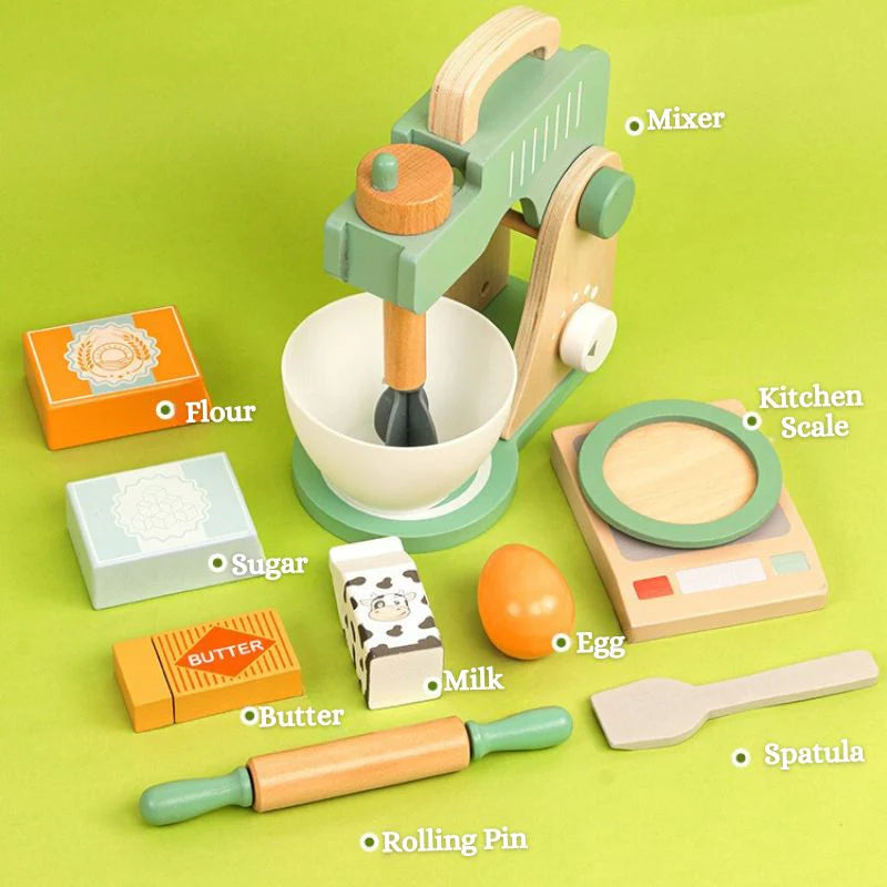Fidtoy Wooden Mixer Toy Set for Kids 3+ Pretend Kitchen Play